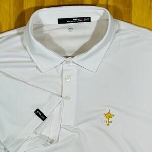 Ralph Lauren RLX White Polo Shirt Gold Logo Wicking Performance‎ Golf Mens XXL